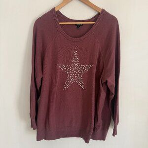 Torrid Woman Purple Long Raglan Sleeves Pearls Star Pullover Sweater Size 3